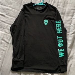 “We out here” alien long tee shirt